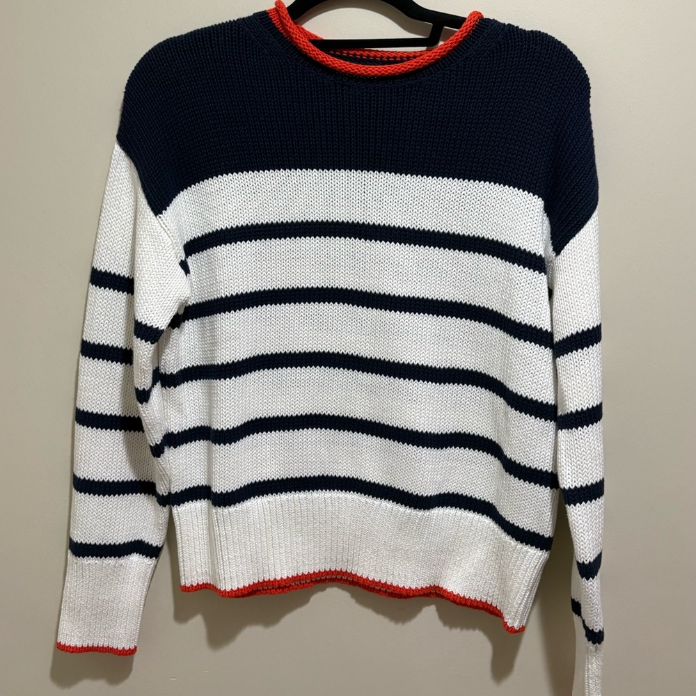 Caslon Easy Pima Cotton Roll Neck Striped Sweater in Navy Ivory Stripe - Picture 3 of 7